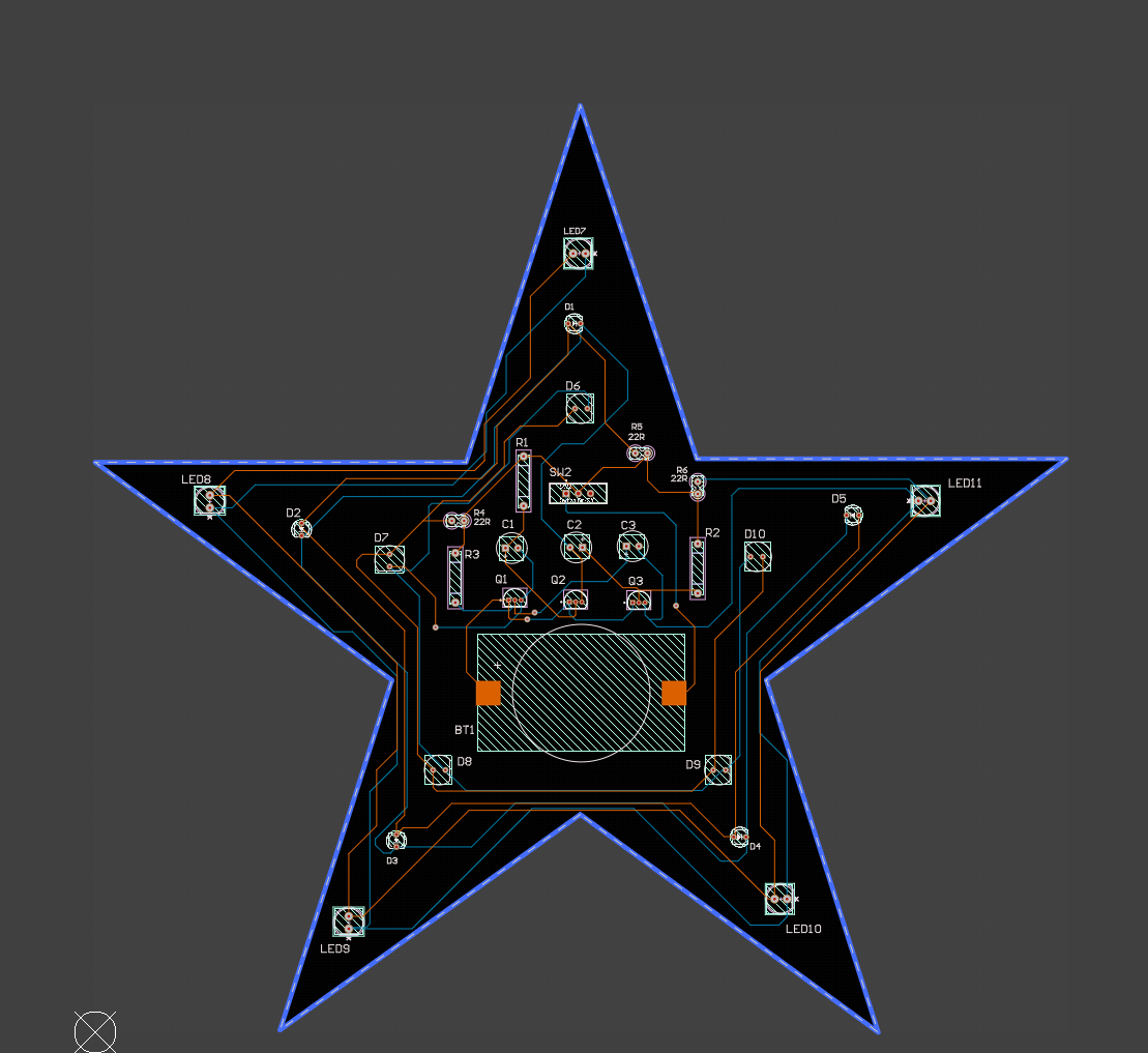 Star-shaped PCB with twinkling LED layout